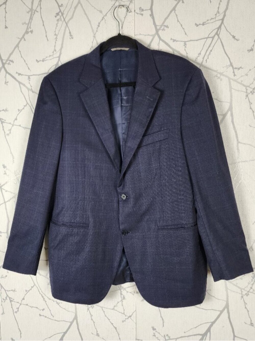 Canali Midnight Navy Subtle Plaid 99% Wool Blazer Sport Coat